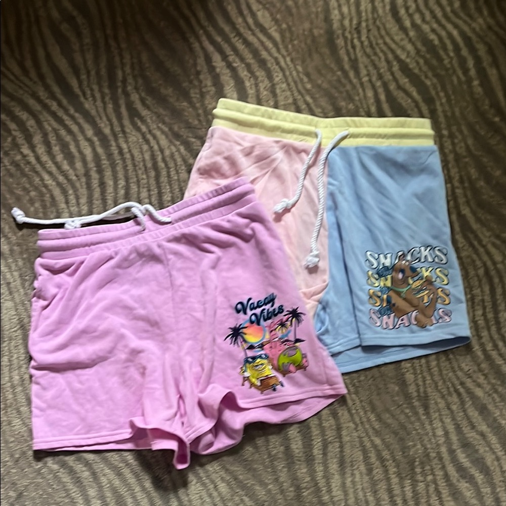 Kids Cartoon Print Shorts Set - Pink, Blue, and Yellow